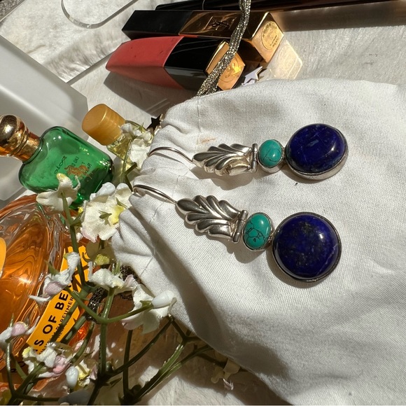 Pure Sterling Silver, Lapis Lazuli and Amazonite stone earrings. - Picture 4 of 5